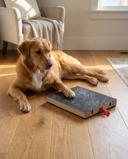 Otis using the Calm Method board in his home